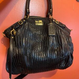 Black crinkle leather coach bag